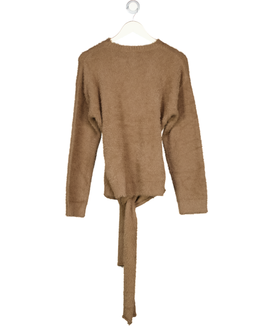 PRETTY LAVISH Darcey Fluffy Tie Knit Jumper - Brown UK S