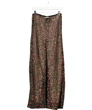 OSEREEE Metallic Black Mesh Sequin Wide Leg Trousers UK S