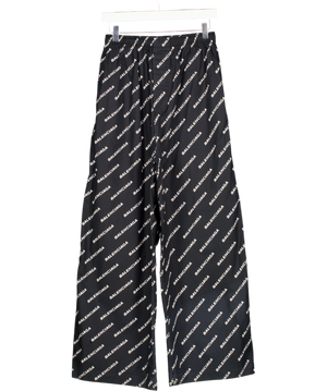 Balenciaga Black All-over Logo Patterned Straight Leg Pants One Size