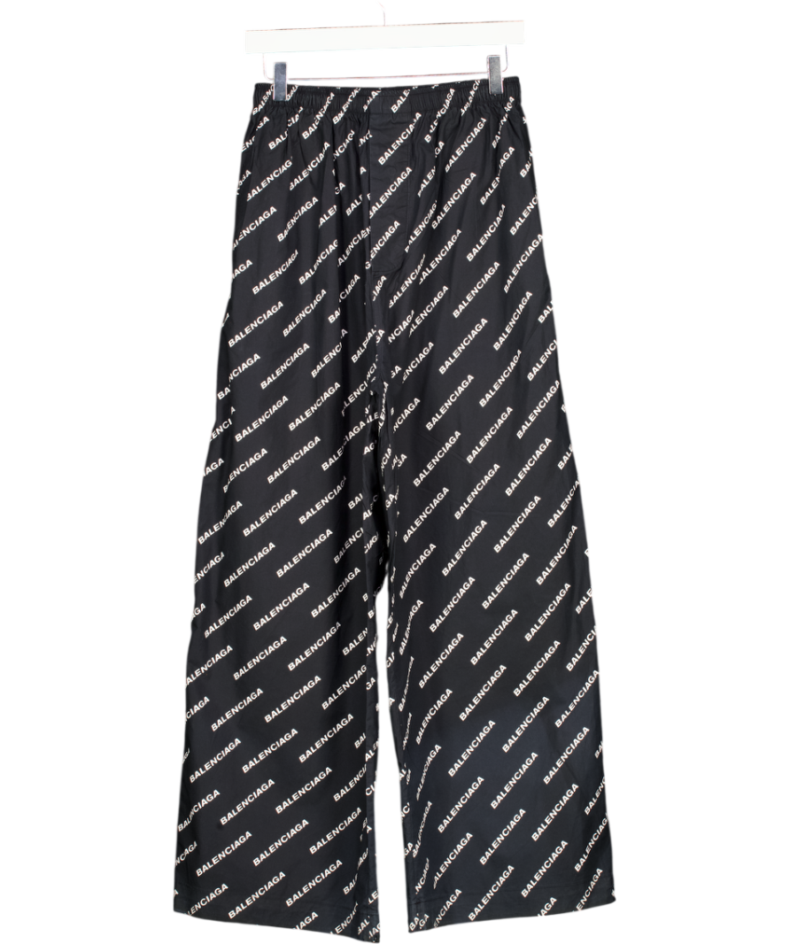 Balenciaga Black All-over Logo Patterned Straight Leg Pants One Size