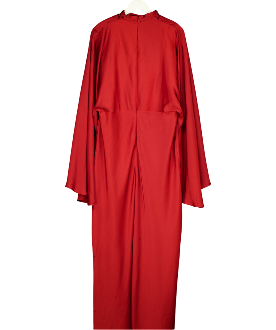 ASOS Funnel Neck Satin Maxi Dress With Exaggerated Sleeves In Red UK 18