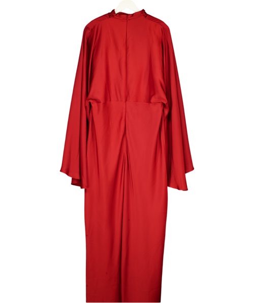 ASOS Funnel Neck Satin Maxi Dress With Exaggerated Sleeves In Red UK 18