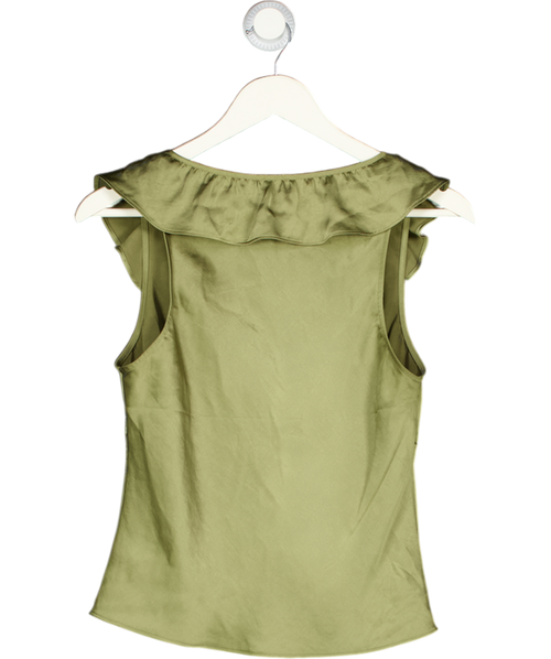 Aritzia Green Tonka Satin Sleeveless V-neck Ruffled Blouse UK S