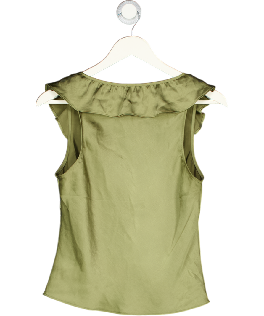 Aritzia Green Tonka Satin Sleeveless V-neck Ruffled Blouse UK S