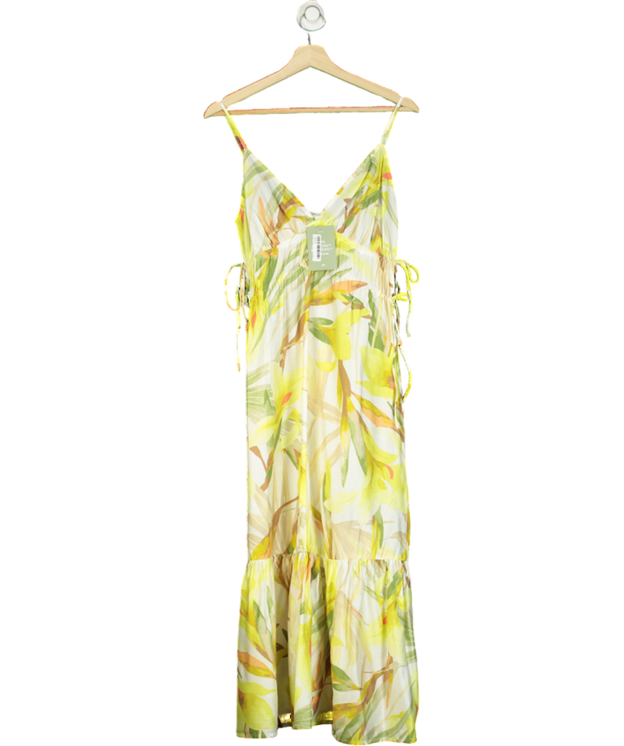 H&M Yellow Drawstring-detail Printed Maxi Dress UK XS