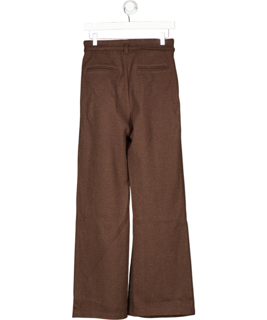 4th & Reckless Brown Herringbone Tie Belt Wide Leg Trousers UK 6