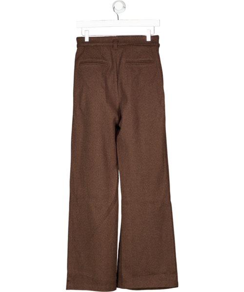 4th & Reckless Brown Herringbone Tie Belt Wide Leg Trousers UK 6
