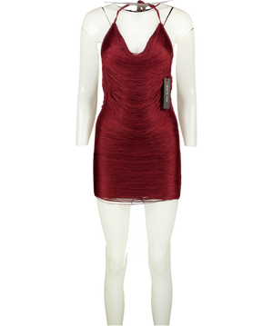 WHITE FOX Reckless Glamour Fringe Mini Dress Burgundy Red UK XS