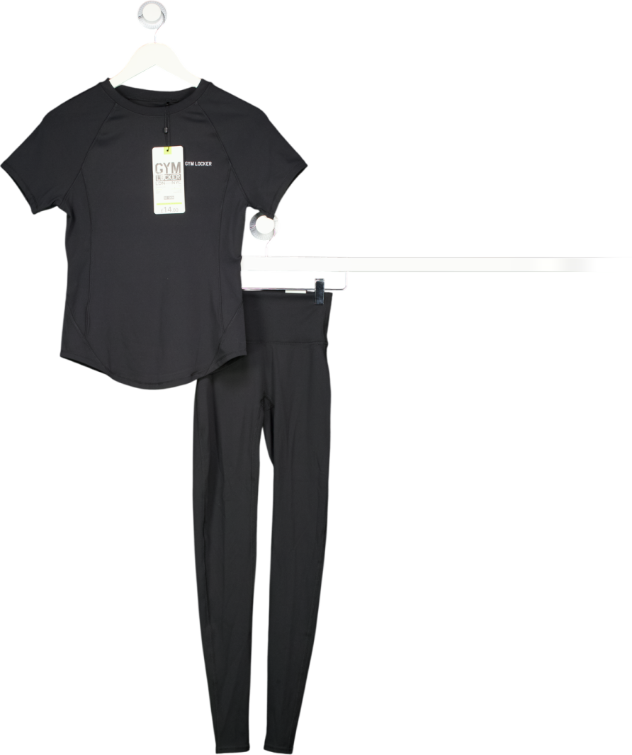 Gym Locker Black So Skin Short Sleeve Top And Leggings Set UK XS