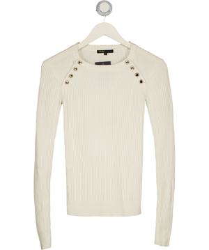 MAJE Ecru White Ribbed Button Detail Jumper Sz1 UK 8