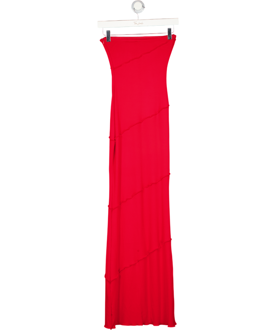 WHITE FOX Red Ribbed Bandeau Maxi Dress UK XS