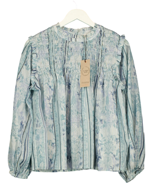 RIVER ISLAND Blue Shirred Detail Long Sleeve  Blouse UK 14