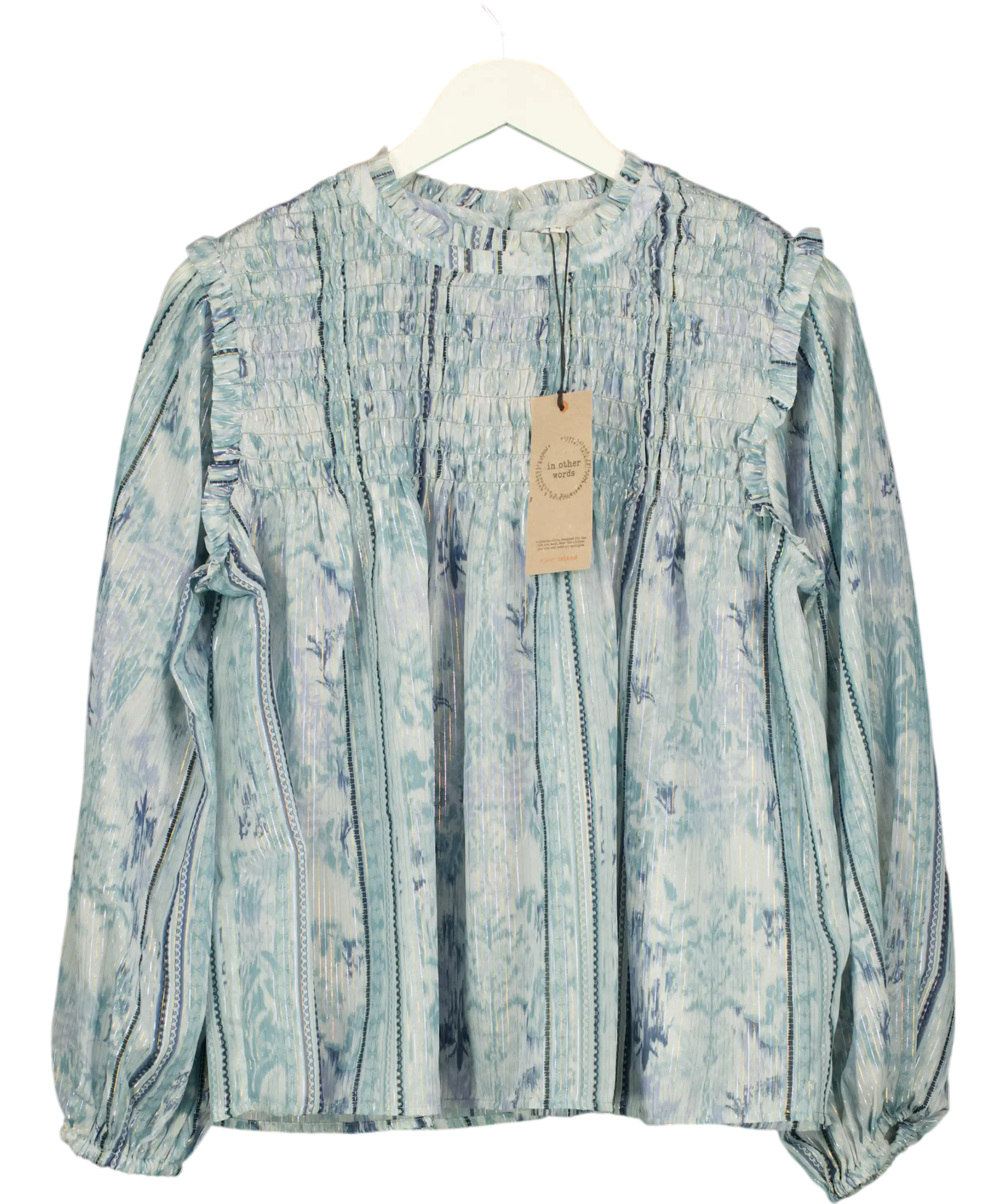 RIVER ISLAND Blue Shirred Detail Long Sleeve  Blouse UK 14