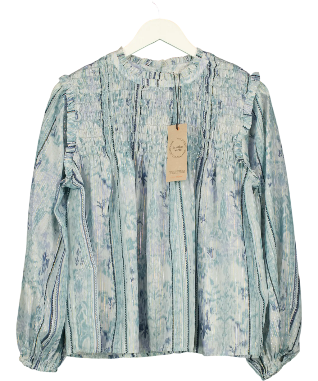 RIVER ISLAND Blue Shirred Detail Long Sleeve  Blouse UK 14