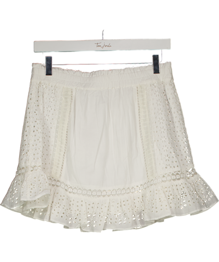 LOVESHACKFANCY Antique White Broderie Embroidered Baydar Mini Skirt UK L