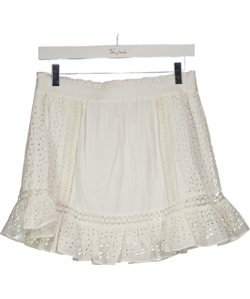 LOVESHACKFANCY Antique White Broderie Embroidered Baydar Mini Skirt UK L
