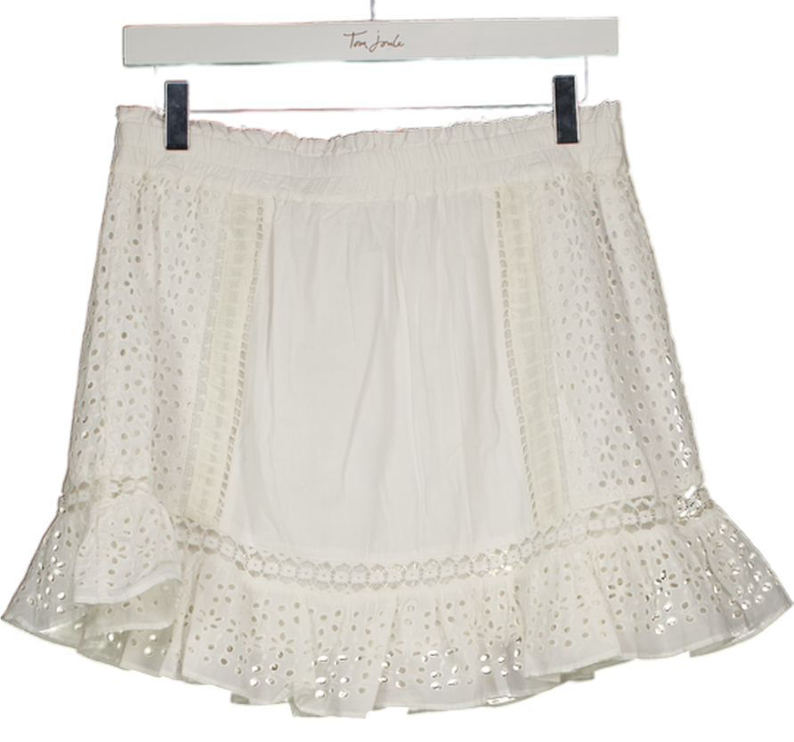 LOVESHACKFANCY Antique White Broderie Embroidered Baydar Mini Skirt UK L