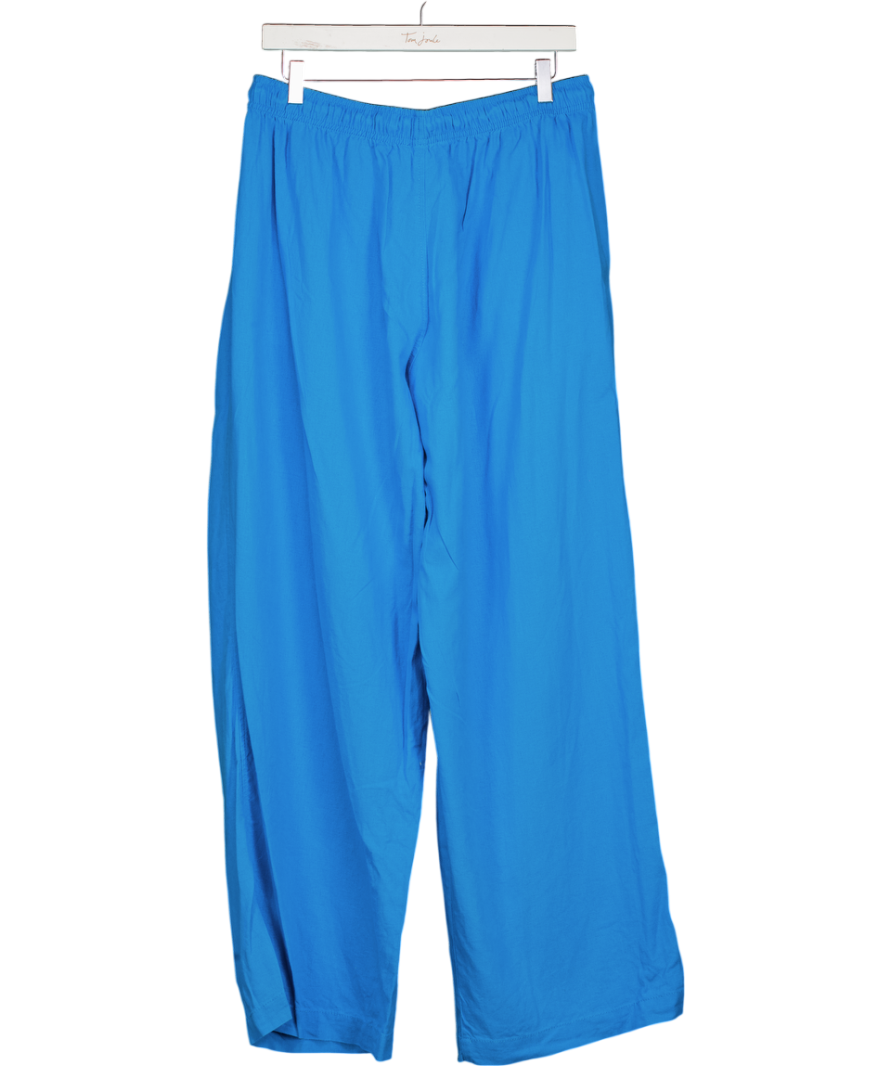 TOPSHOP Blue Linen Rich Drawstring Wide Leg Trouser UK M