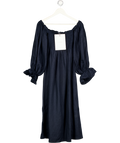 SLEEPER Navy Blue 100% Linen Atlanta Shirred Bodice Dress UK M