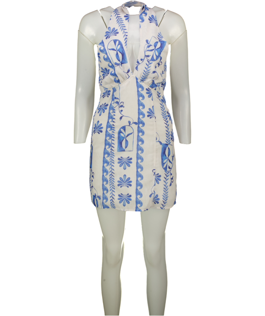 PEPPERMAYO Blue & White Floral Linen Mini Dress UK 8
