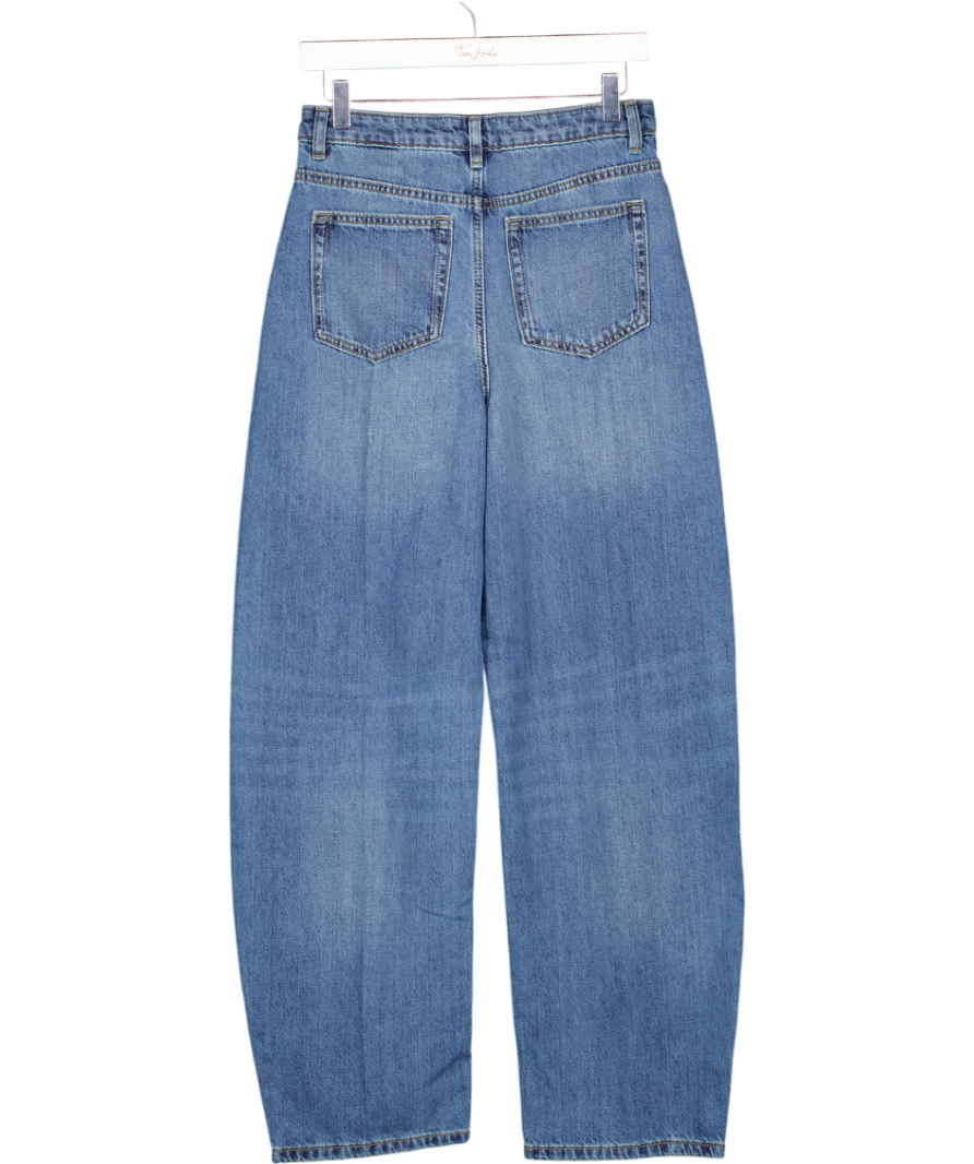 M&S Mid Blue Barrel High Rise Full Length Jeans - Long UK 8