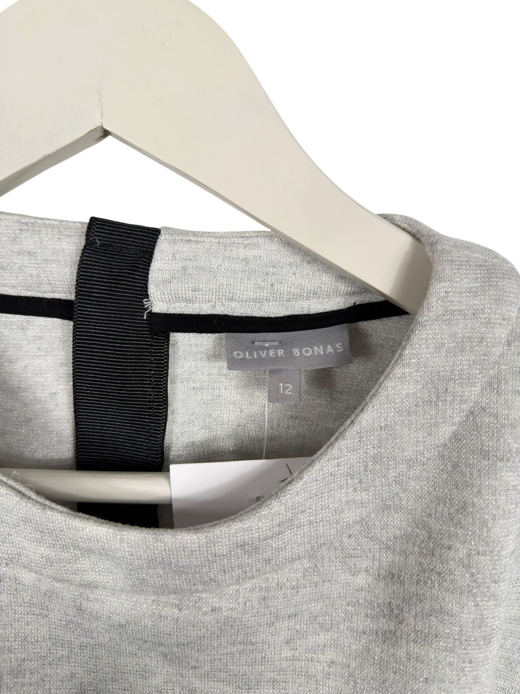 OLIVER BONAS Grey Top Crew-Neck Zip-Back T-Shirt UK 12
