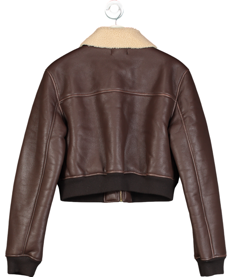White Fox Brown For The People Pu Bomber Jacket Chocolate UK M/L