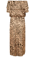 NAIA Leopard Halle Bardot Frill Maxi Dress Golden Leopard UK M