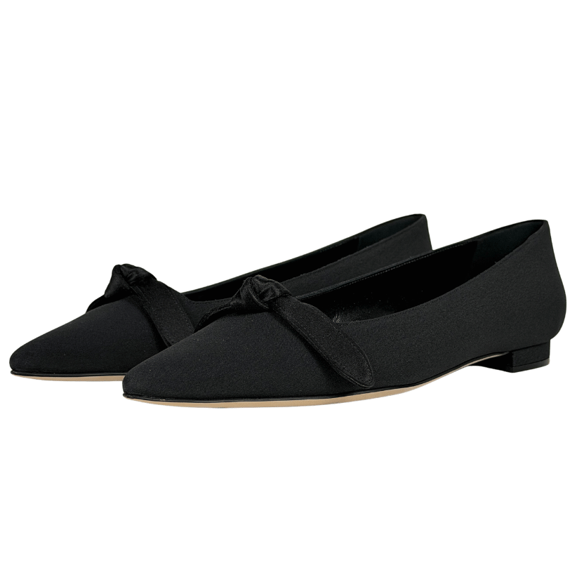 MANOLO BLAHNIK Black Pairo Silk Bow Detail Pointed Ballet Flats UK 2 EU 35 👠