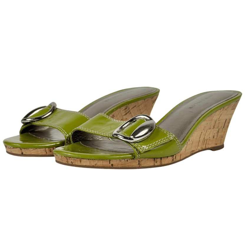 Ann Taylor Green Patent Buckle Detail Mule Sandals Us6m UK 4 EU 37
