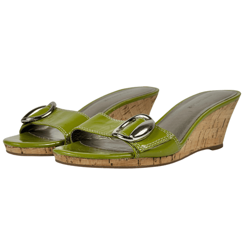 Ann Taylor Green Patent Buckle Detail Mule Sandals Us6m UK 4 EU 37