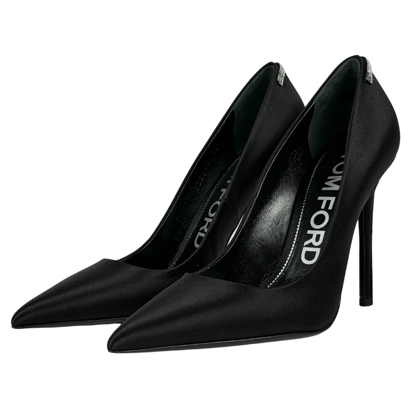 TOM FORD Black Crystal-T Embellished Satin 11cm High Heel Pumps UK 7 EU 40 👠