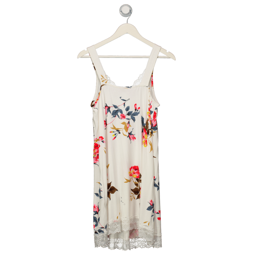 Lovasy White Loose Chemise Floral Night Dress With Lace UK M