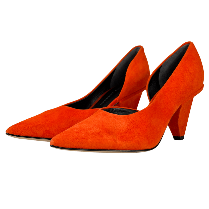 SIGERSON MORRISON Orange Flame Oranfe Suede Leather D'orsay Heels UK 5 EU 38 👠