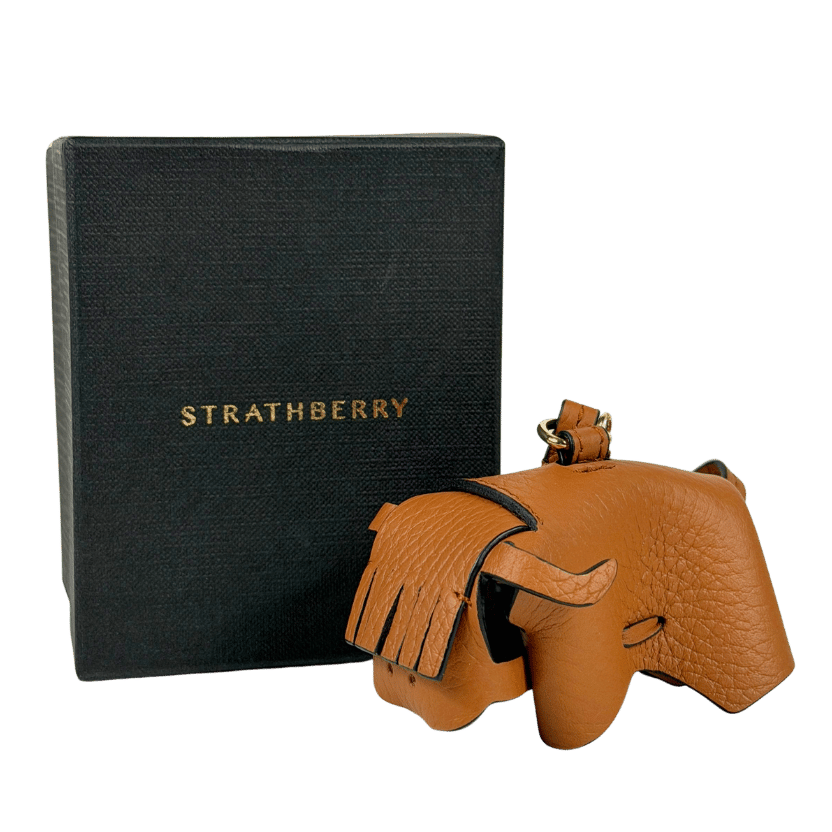 STRATHBERRY Brown Grained Leather Bag Charm