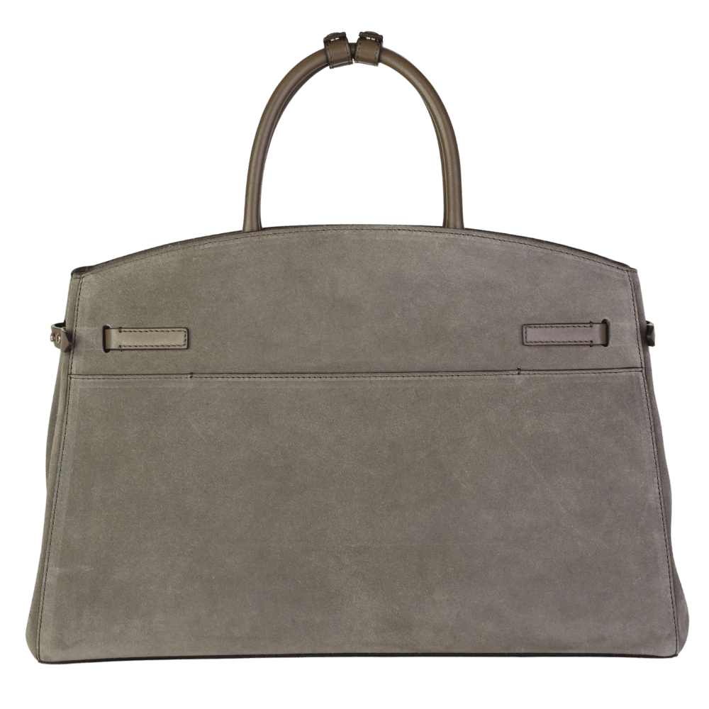 Demellier London Deep Olive Suede & Smooth Leather Hudson Bag With Shoulder Strap