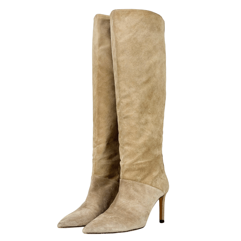 Massimo Dutti Cream Suede Knee High Boots UK 7 EU 40