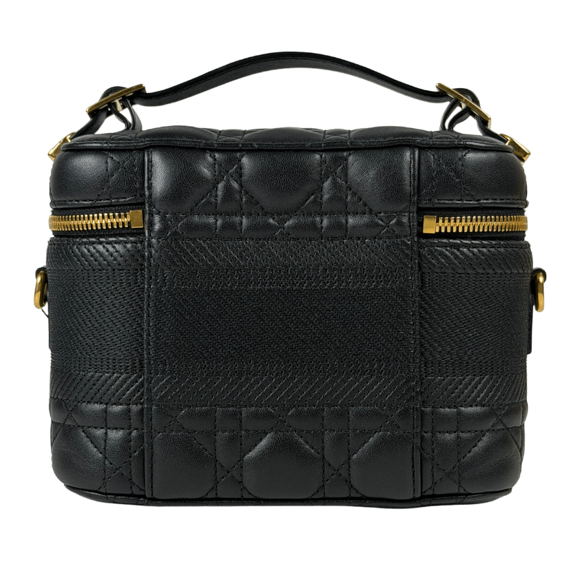 DIOR Black Small Lambskin Cannage Diortravel Vanity Case Satchel