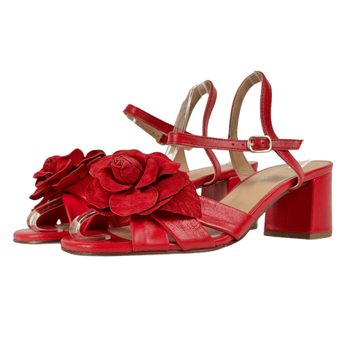 AIR & GRACE  Sandals - Flora: Red Leather & Flower Block Heel UK 9 EU 42