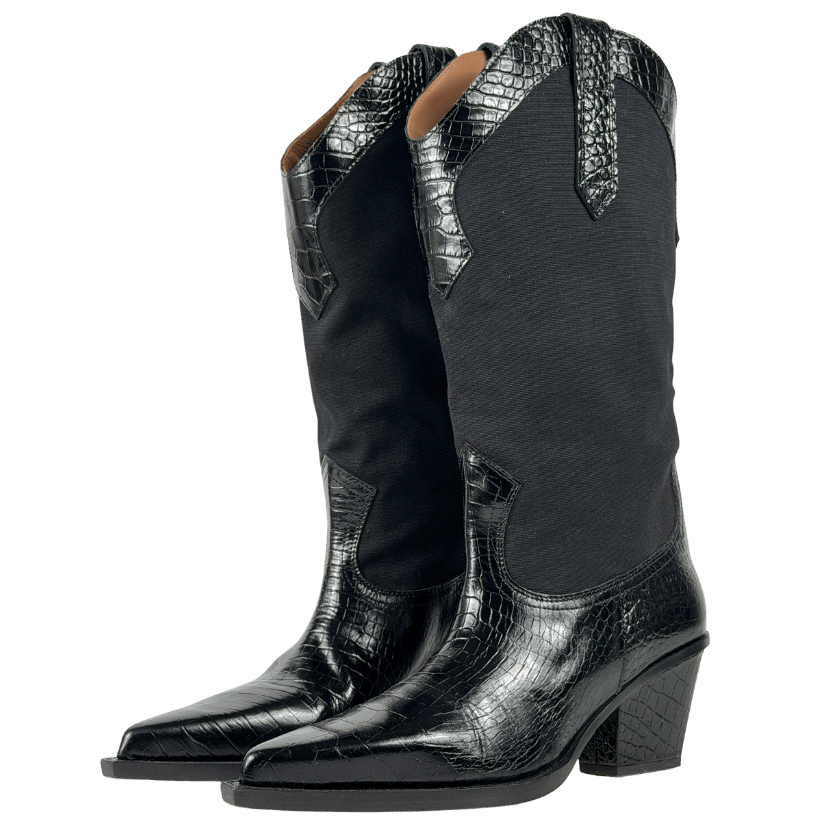 PARIS TEXAS Black 60mm Rosario Croc Embossed Boots UK 8 EU 41