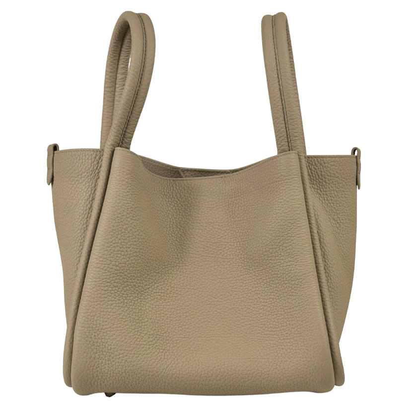 SONGMONT Taupe Beige Full Grain Leather Large Song Bucket Bag With Crossbody Strap