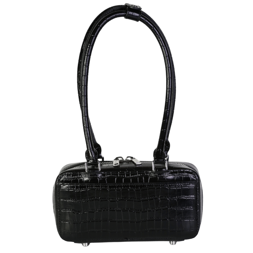 Self-Portrait Black Croc Leather Mini Shoulder Bag