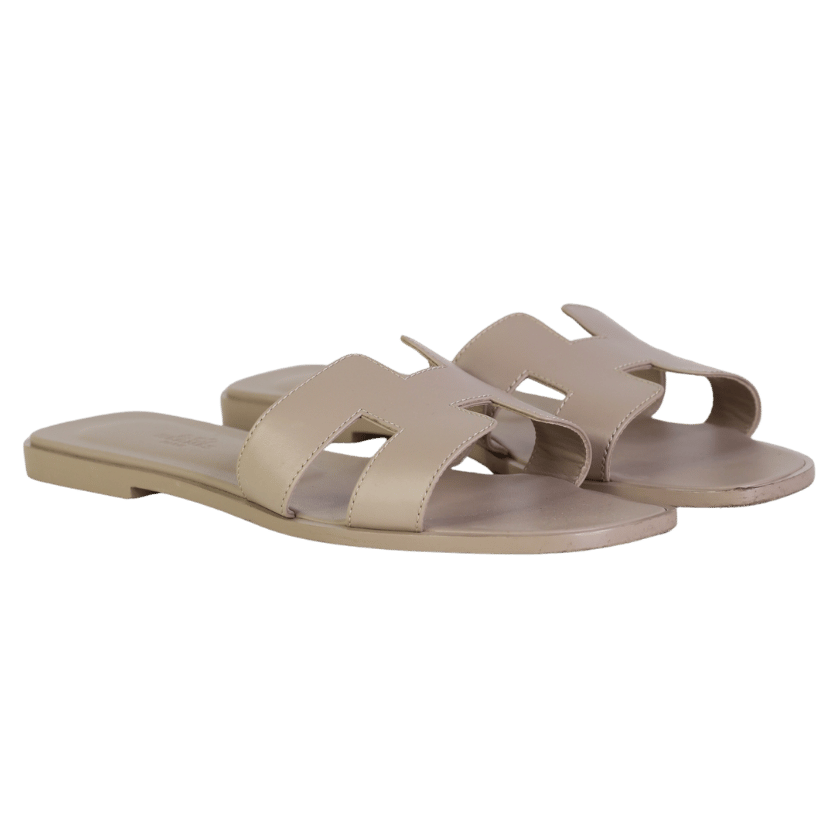 Hermès Beige Iconic Etoupe Epsom Leather Oran 'H' Sandals UK 6.5 EU 39.5 👠