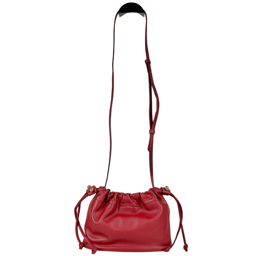 STRATHBERRY Oxblood Leather Charlotte Drawstring Pouch Bag with Shoulder Strap