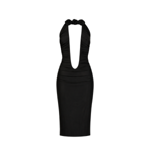 Magda Butrym Deep Plunge Neck Black Dress With 3d Roses Fr38 UK 10