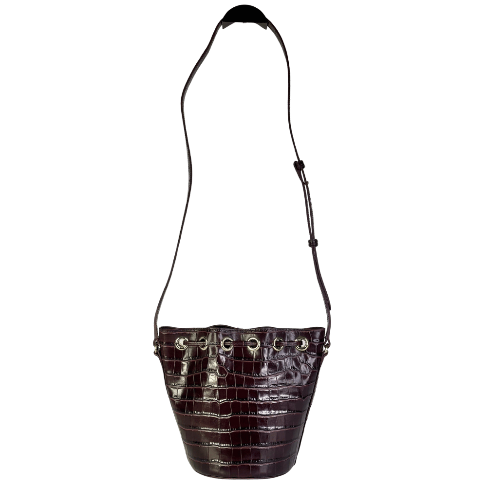 TALBOTS Brown Croc Embossed Leather Bucket Bag One Size