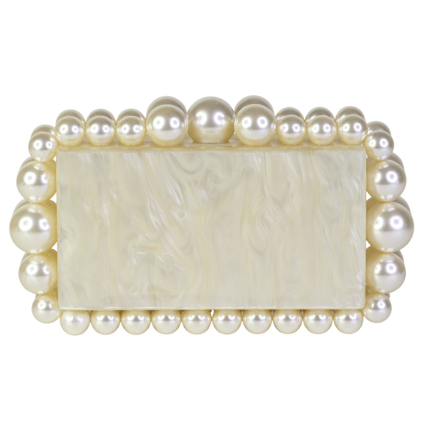 Cult Gaia Cream Pearl Beaded Clutch Bag