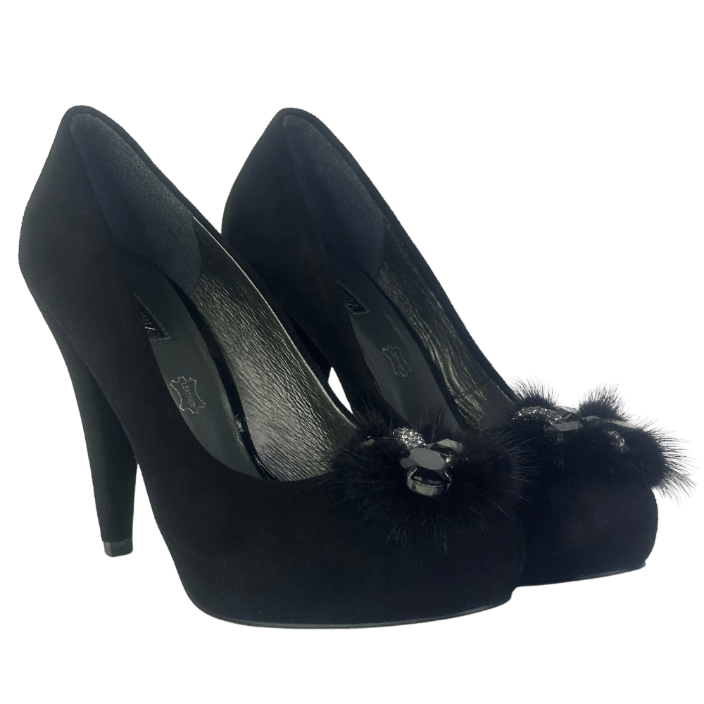 Roberto Botella Black Suede Court Shoe UK 4 EU 37 👠