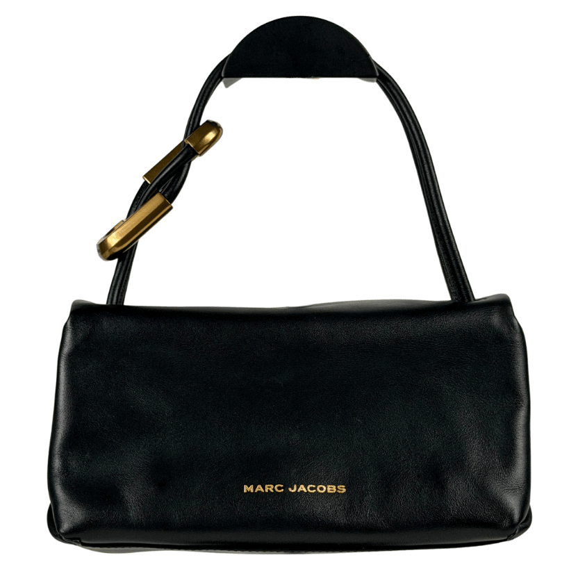 MARC JACOBS Black Leather / Antique Gold The Mini Dual Top Handle Bag