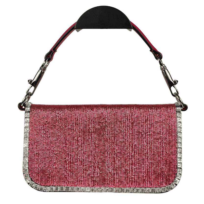 VALENTINO GARAVANI Pink Loco Crystal And Beaded Leather Shoulder Bag